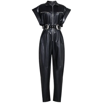 

Leather Jumpsuit Women Spring Autumn High Waist Women Jumpsuit High Street 2020