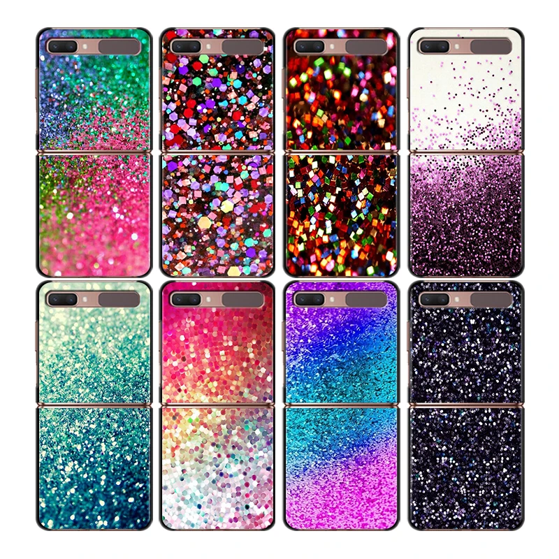 Shockproof Cover Black Folding Mobile Hard Shell Glitter Sand Stone For Samsung Galaxy Z Flip 3 5G Black Fundas Phone Case galaxy z flip3 phone case