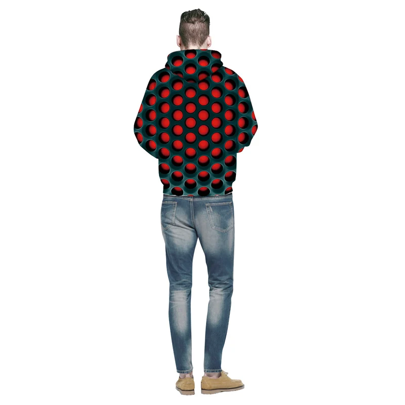 Мужская толстовка с объемным принтом в виде сот, красный узор, Осень-зима, свободный крой, толстовки, уличная одежда, свободное худи, мужская одежда