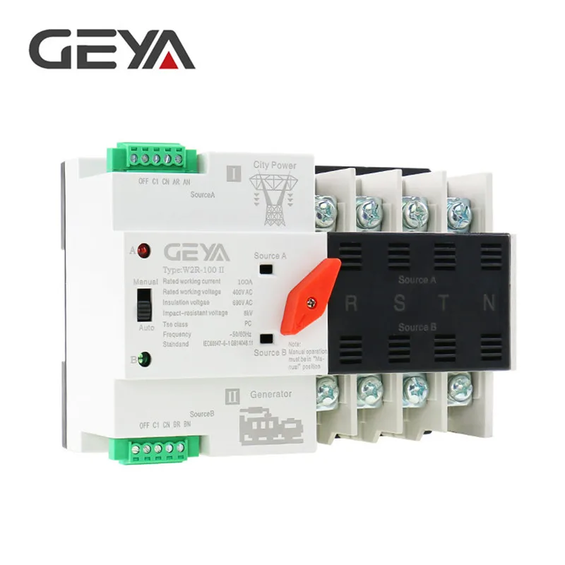 

GEYA W2R Mini ATS 4P Automatic Transfer Switch Controller Electrical Type ATS Max 100A 4POLE Din Rail Electric Switch