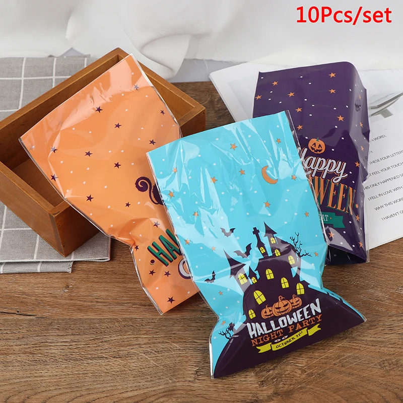 

10pcs pumpkin ghost Plastic candy bag Baking cookies bags Halloween Easter party decoration