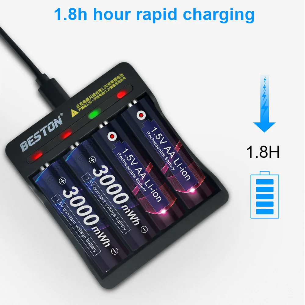 1.5V AA AAA Li-ion Rechargeable Battery Charger with Led Indicator
