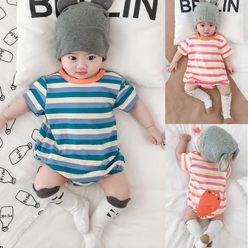 

SUMMER KIDS Blue Striped Octopus Conjoined Garment Jumpsuits Rompers Cotton 95% 0-2 Yrs Old Baby Clothes BOY GIRL