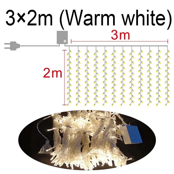 3x2 м, функция памяти, Рождественский светодиодный светильник для занавесок, гирлянда в виде сосульки, для помещений, светодиодный вечерние, для сада, для сцены, для улицы, декоративный светильник - Испускаемый цвет: 1