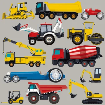 

Poemyi Parches Set Children's Cartoon Children's Engineering Vehicle Crane Series Thermal Transfer Stickers on Clothes Patch R