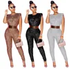 VAZN Hot Sale Sexy O-neck  Sequins Glitter Office Lady Women Sleeveless Banquet Party Beach Jumpsuits Full Pant Bandage Rompers ► Photo 1/6