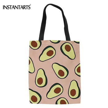 

INSTANTARTS Avocado Print Women Shopping Tote Bag Casual Reuasble Folding Eco-Bag Girl Cartoon Travel Hangbags Shopper Bags