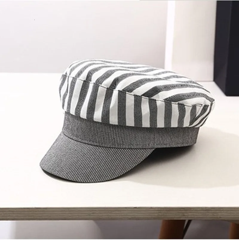 Новое поступление хлопковые шляпы на весну-лето для отдыха в полоску плоский берет шапки для женщин модное женское украшение на голову Gorras - Цвет: gray