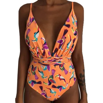 

Siamese Swimwear Women Bikini Solid Color Female One Piece Swimsuit Fused One Piece Bathing Suit Beach Deep V-neck Sexy Swimsuit