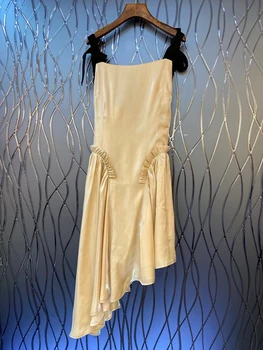 

2020 Spring and Summer New Women's Irregular Swing Cut off-Shoulder Color Matching Long Dress 616