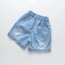 0326-21 детская одежда лето стиль с вышитыми буквами для девочек эластичный пояс повседневные джинсовые шорты