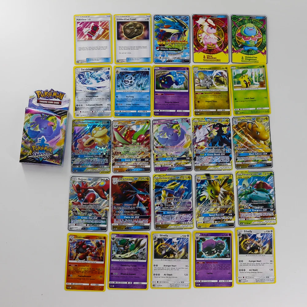 New Pokemon Trading Card Game Sword Shield Collection Shining Box GX Flash Cards Energy Trainer Tag Team 25pcs Toys for Children