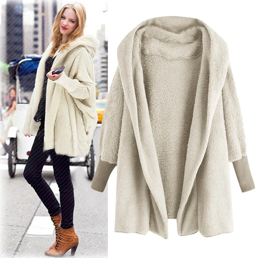 Hooded Sweatshirt Coat Winter Warm Plush Pockets Jacket Women Cotton Fleece Coat Solid Outwear Thick Coat Female chaqueta mujer