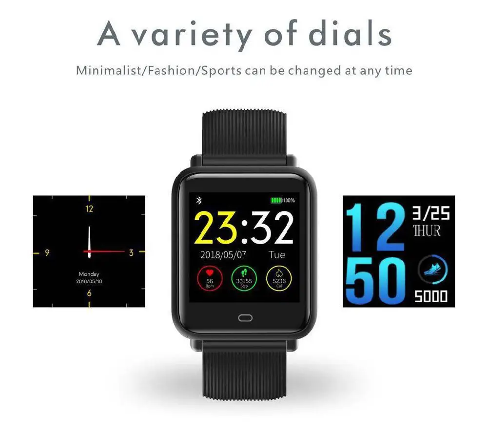 Q9 Smart Watch Blood Pressure Heart Rate Monitor Fitness Waterproof Bracelet Android Watch Women Men Smartwatch For IOS Phone