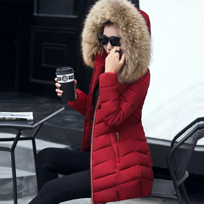 Beste Solid Winter Lange Fur Hooded Down Jassen Vrouwen Fashion Loose Thicken Warm Katoenen Jas Vrouwelijke Koreaanse Plus Size Parka Outwears