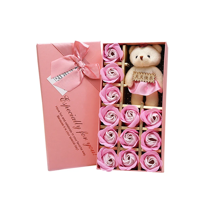 12Pcs Rose Flower Soap Box Scented Bath Body Petal Bear Wedding Decor Gift for Valentine's Day/Mom Party Decor Supplies J50