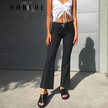 

Black Office Lady Pants Women High Waist Striped Trousers Women 2019 OL Pantalones