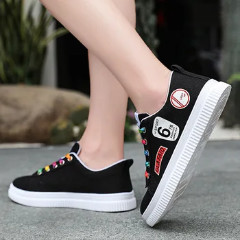 

2019 Fashion Women Sneakers Ladies Lace-up Casual Shoes Breathable Canvas Shoes Vulcanized Shoes