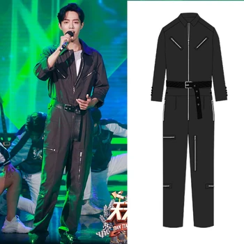

2019 new men's fashion tooling jumpsuit men's high waist slim loose jumpsuit casual suit male casual jumpsuits