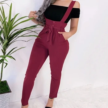 

2020 Fashion Casual Slim Stretch Suspender Trousers New Style Straight Three Colors Dungarees Vintage Slim Pant
