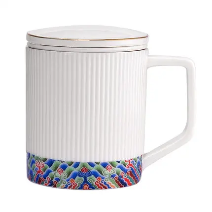 

Dehua White Porcelain Office Tea Mug With Lid Silver Cup Sterling Silver Ceramic Cup Tea Separation Mug Drinking Utensils