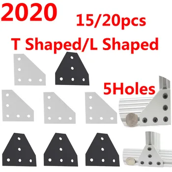 

2020 3D Printer T Shaped/L Shaped Silver/Black Aluminium 60x60x4mm Angle Connection Joint Corner Joining Plate 5Holes 15/20pcs