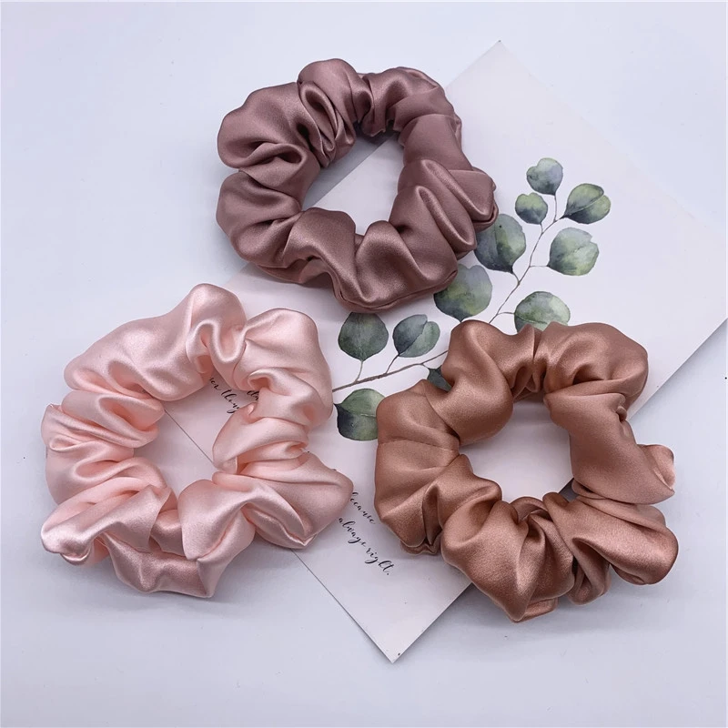 100% Pure Silk Hair Scrunchie Width 3.5cm Hair Ties Band Girls Ponytail Holder Luxurious Colors Sold by one pack of 3pcs claw hair clips