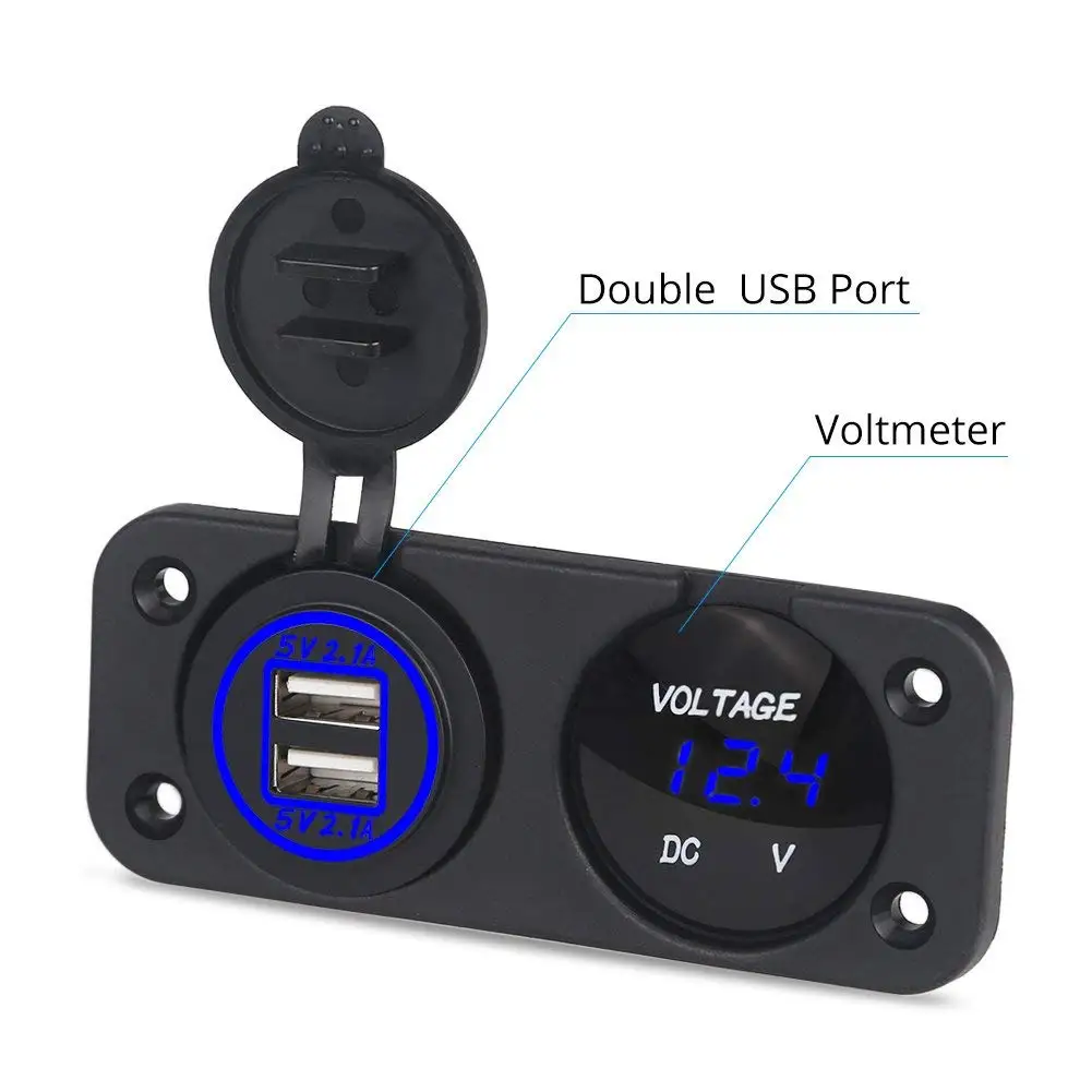 DIY Автомобильный вольтметр двойной USB зарядное устройство 4.2A разъем питания два отверстия панель водонепроницаемый колпачок для автомобиля Мотоцикл лодка с 25 см кабели