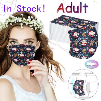 

50pc Christmas Adult Face Mask Cartoon Breathable Mask Respirator Mascarillas Disposable Three-layer Protective Cover Mask