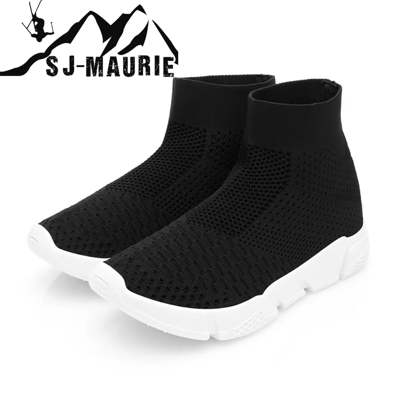 SJ-Maurie Sock Sneakers Breathable Sport Shoes Sock Boots Woman Shoes Middle Top Running Shoes For Women - Цвет: Черный