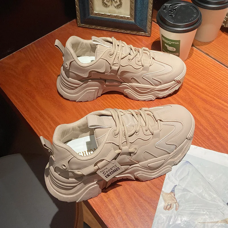 Korean Fashion Flat Platform Shoes for Women Sneakers Solid Lace-up Casual Women Shoes Med (3cm-5cm) Brand Lady Shoes Women