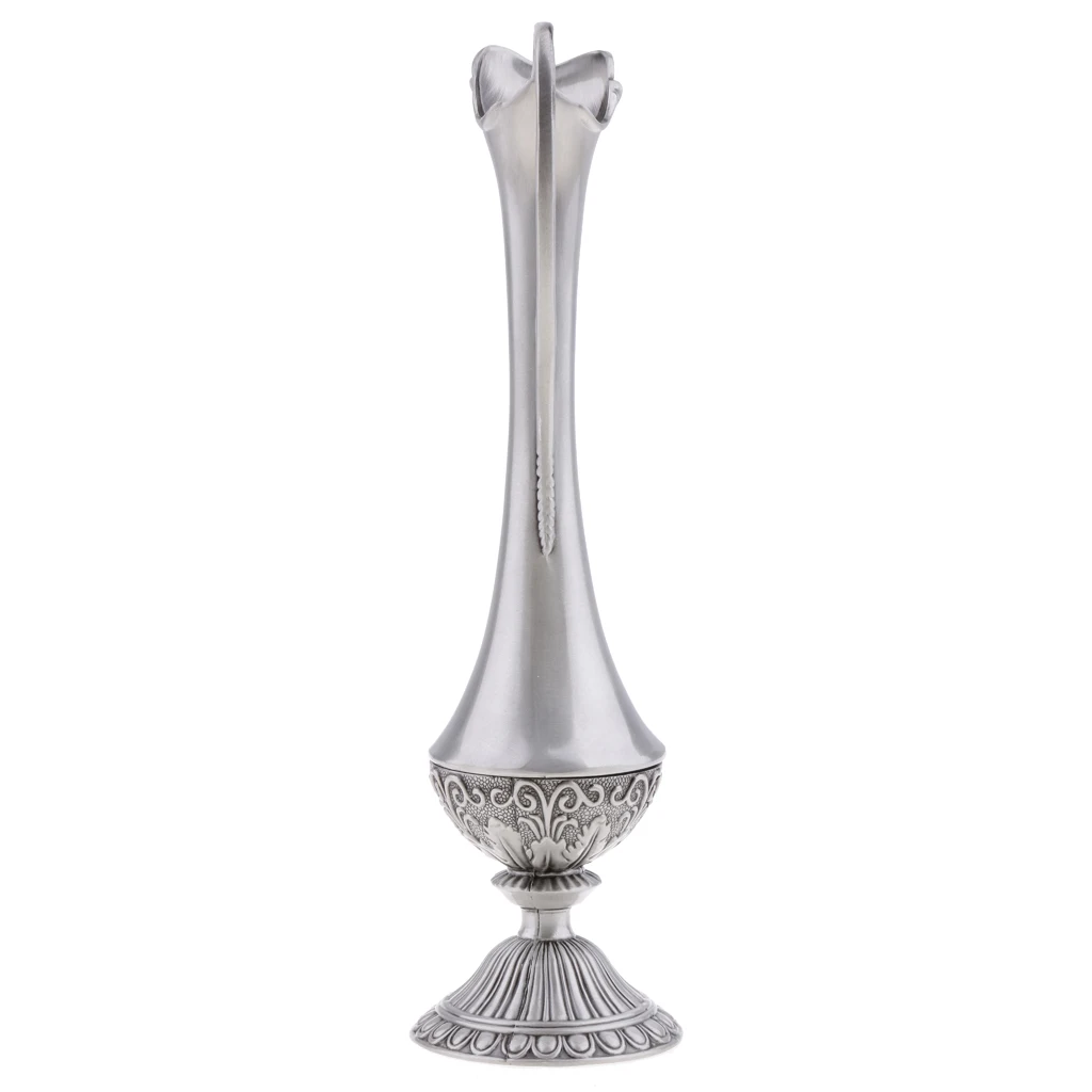 Vintage Shabby Chic Flower Vase Bottle Jug Pewter Plated Wedding Home Decor