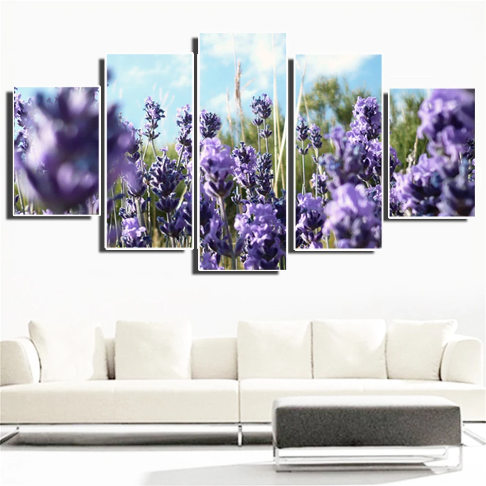 HD Canvas Painting Lavender Poster Purple Flowers Romantic Art Wall Stickers Home Decor Living Room Five-piece Set Without Frame | Дом и сад