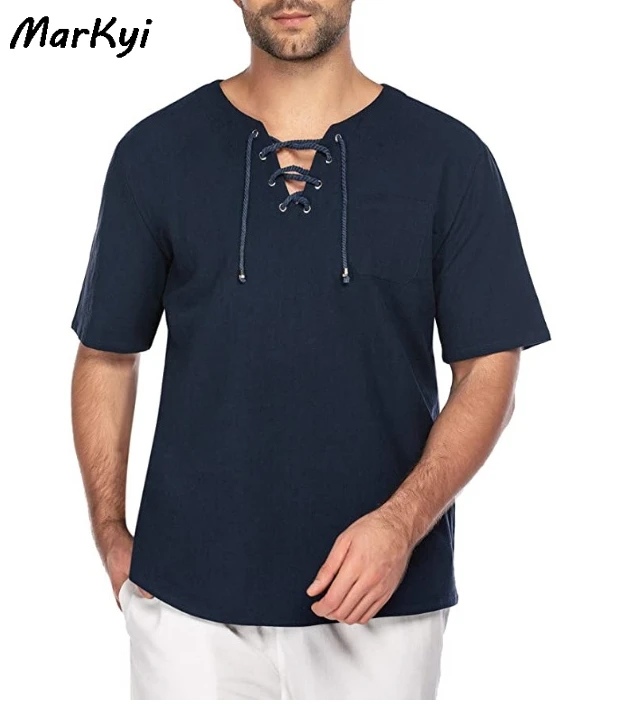 

MarKyi 2020 summer fashion lacing desgin funny t shirts tops & tees good quality short sleeve casual t Shirt men Cotton
