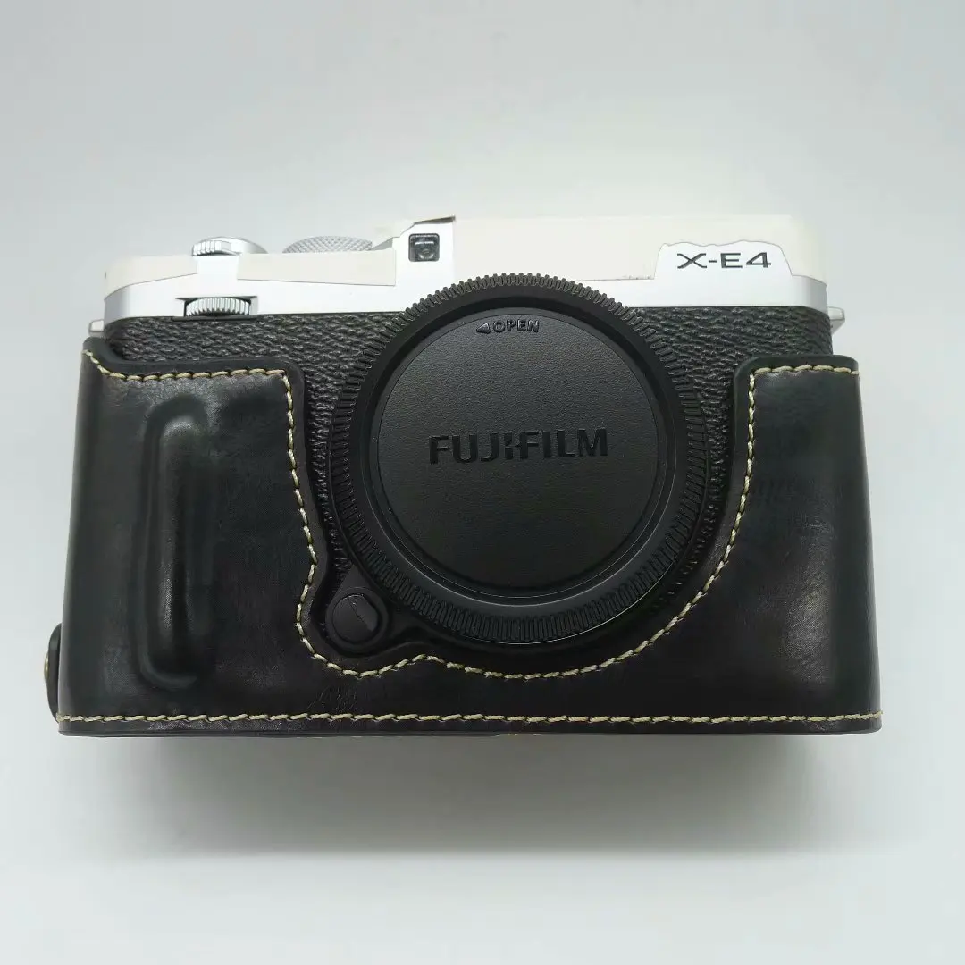 Custodia In Pelle Borsa Per Fotocamera Fujifilm Fuji Xe4 Xe-4 Mezza Copertura Set Guscio Inferiore Con Apertura Batteria