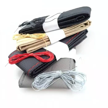 

Braid On Steering Wheel Car Steering Wheel Cover With Needles and Thread Artificial leather Diameter 38cm Steering cover couvre