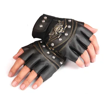

New Cortex Metal Material Pirate Head Half Finger Glove Man Motorcycle Half Finger Glove Winter Exceed Fine Man Glove