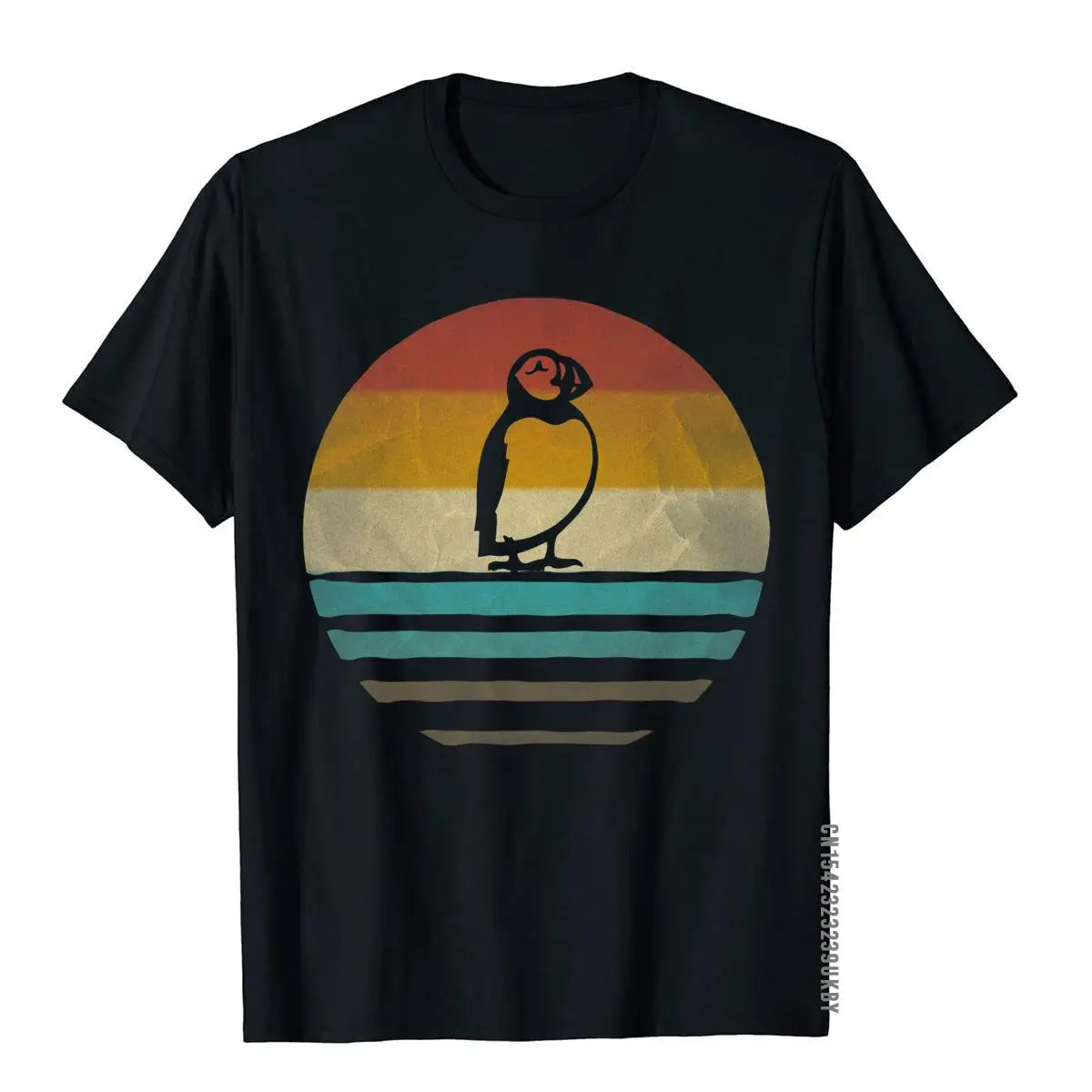 Retro Vintage Sunset Puffin Bird Seabird Cute Funny Gift Premium T-Shirt__A10085black