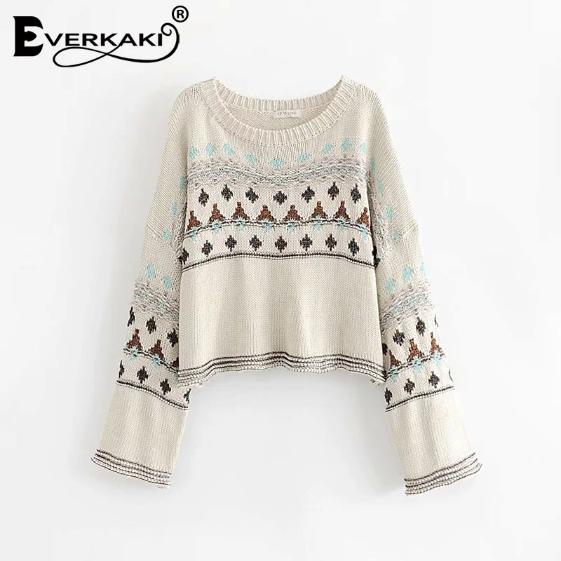 Everkaki вязаный свитер пуловеры женские Boho осень зима свободные элегантные женские повседневные Пуловеры Свитера Женские Новинка