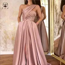 Модное на одно плечо плиссированное платье без рукавов с разрезом по бокам длиной до пола для выпускного вечера