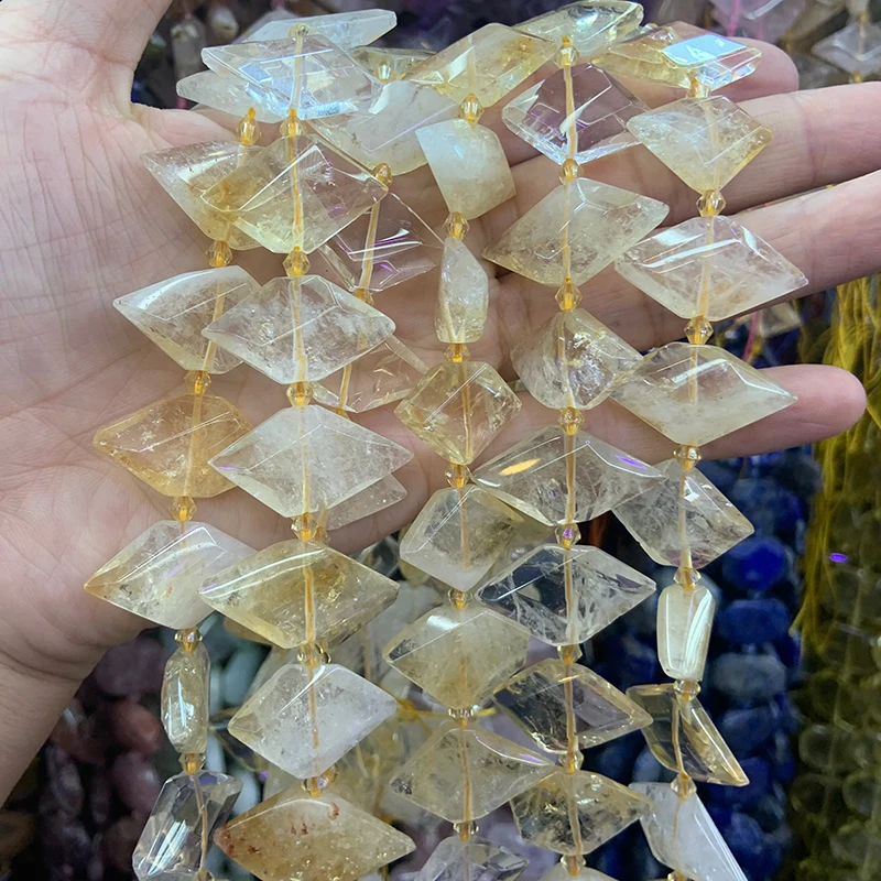 Natural Amethyst Citrine Rose Quartz Beads 15'' Rhombic Square DIY Loose Beads For Jewelry Making Women Beads Necklace Earring