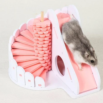 

Waterproof Wood Hamster House Cute Eco-Friendly Viewing Deck House for Pets Creative Small Pet Rat Mouse Hut Nest With Ladder