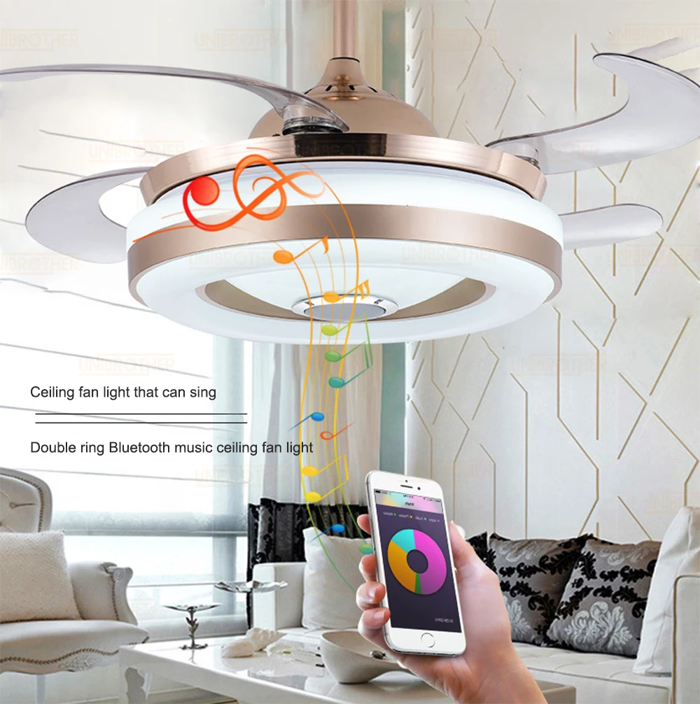 Двойное кольцо Bluetooth Музыка Светодиодный потолочный вентилятор лампа телефон приложение с Дистанционное управление освещением Поющие вентиляторы для ресторана детской комнаты