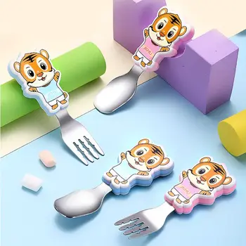 

Cartoon Baby Spoon Fork Set Stainless Steel Toddler Utensils Kit Cutlery Gifts U50F