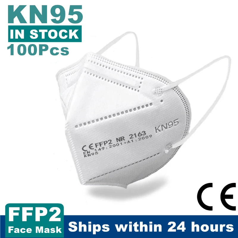 100 piezas adulto KN95 máscaras FFP2 Mascarillas Facial cara máscara 5 capas Filtro de protección de salud transpirable 95% máscara de la boca