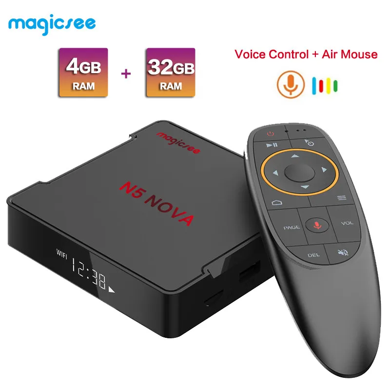 Magicsee N5 NOVA Android 9,0 ТВ приставка RK3318 4G 32G/64G Rom 2,4+ 5G Dual WiFi Bluetooth 4,0 смарт-приставка 4K телеприставка с воздушной мышью - Цвет: 4G 32G