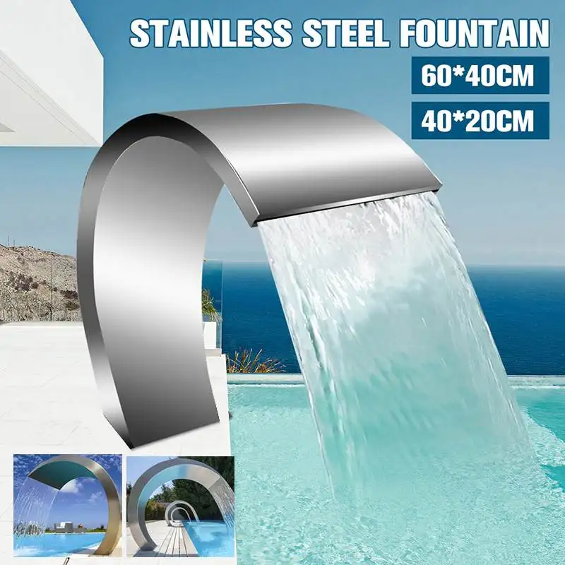 

Home 40x20cm/60x30cm Stainless Steel Pool Water Fountain Pond Garden Swimming Pool Waterfall Feature Decorative Hardware Faucet
