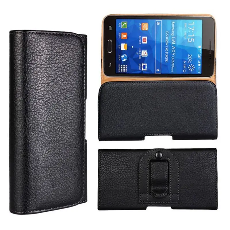 Universal Pria Hitam Leather Belt Sarung Klip Ponsel Kantong Horisontal Pinggang Casing untuk iPhone Samsung Huawei Xiaomi Ponsel