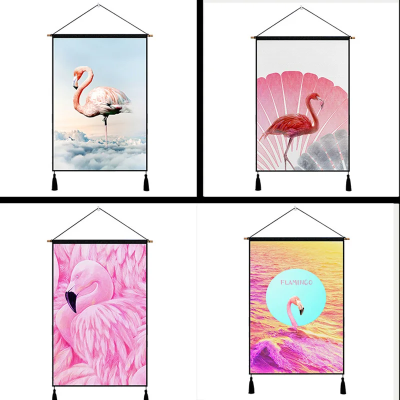 

Pink Flamingo Patterns Tapestry Hanging Wall Cotton Cloth Handmade Art Beautiful Apartment Home Dorm Room Decoration Tapestries