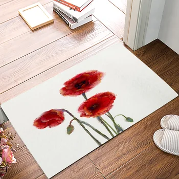 

Flowers Bouquet Art Watercolor Painting Color Red Beautiful Beautiful Edible Branches Green DoorMat Outdoor Indoor Bathroom Rug